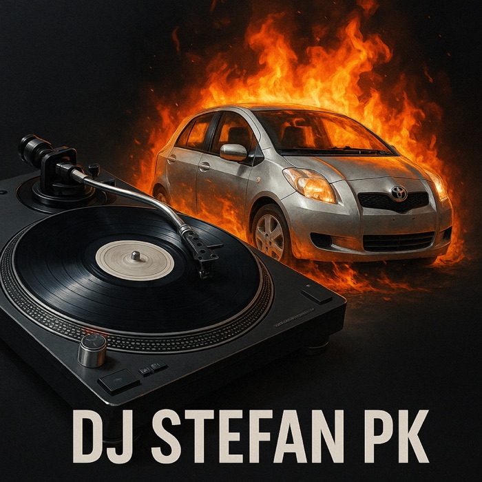 DJ Stefan PK – Plattenspieler vor brennendem Auto